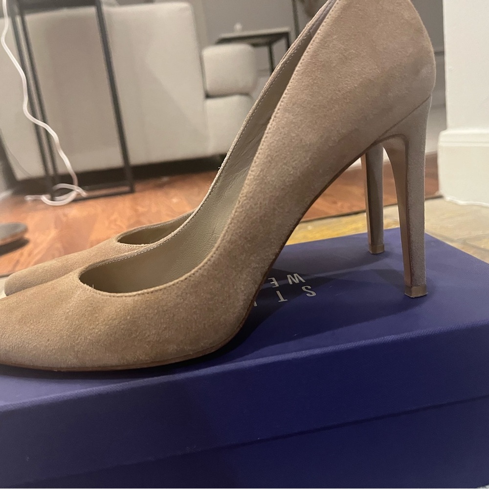 Stuart Weitzman Taupe Suede Pointed-Toe Stiletto Pumps